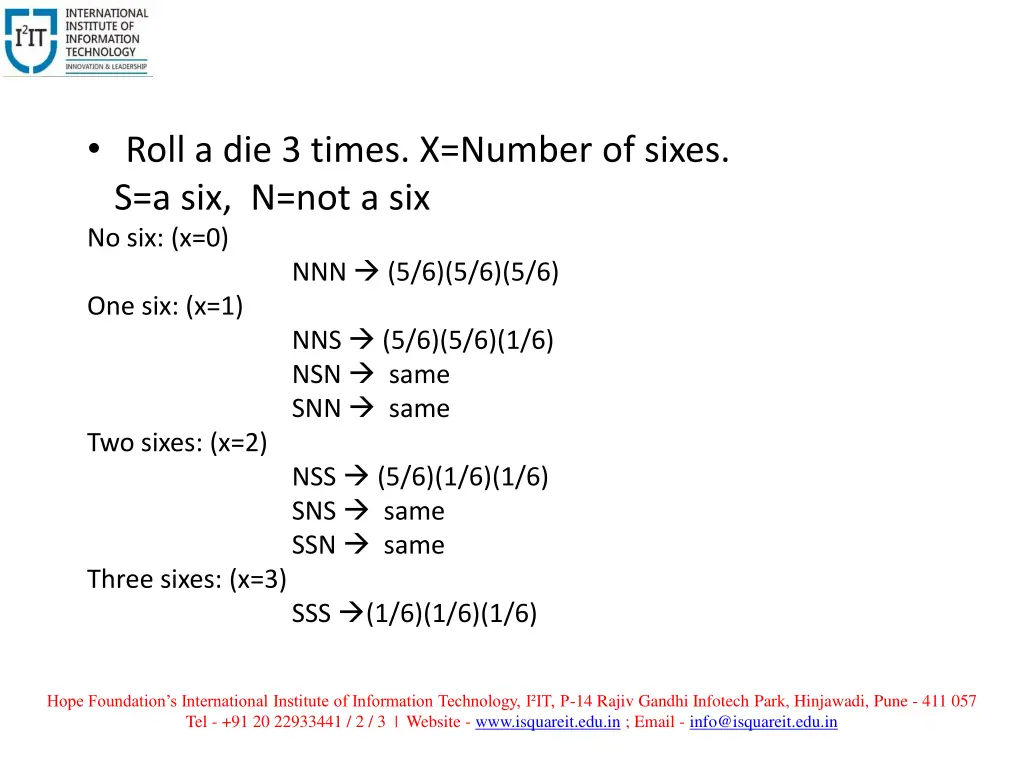 roll a die 3 times x number of sixes