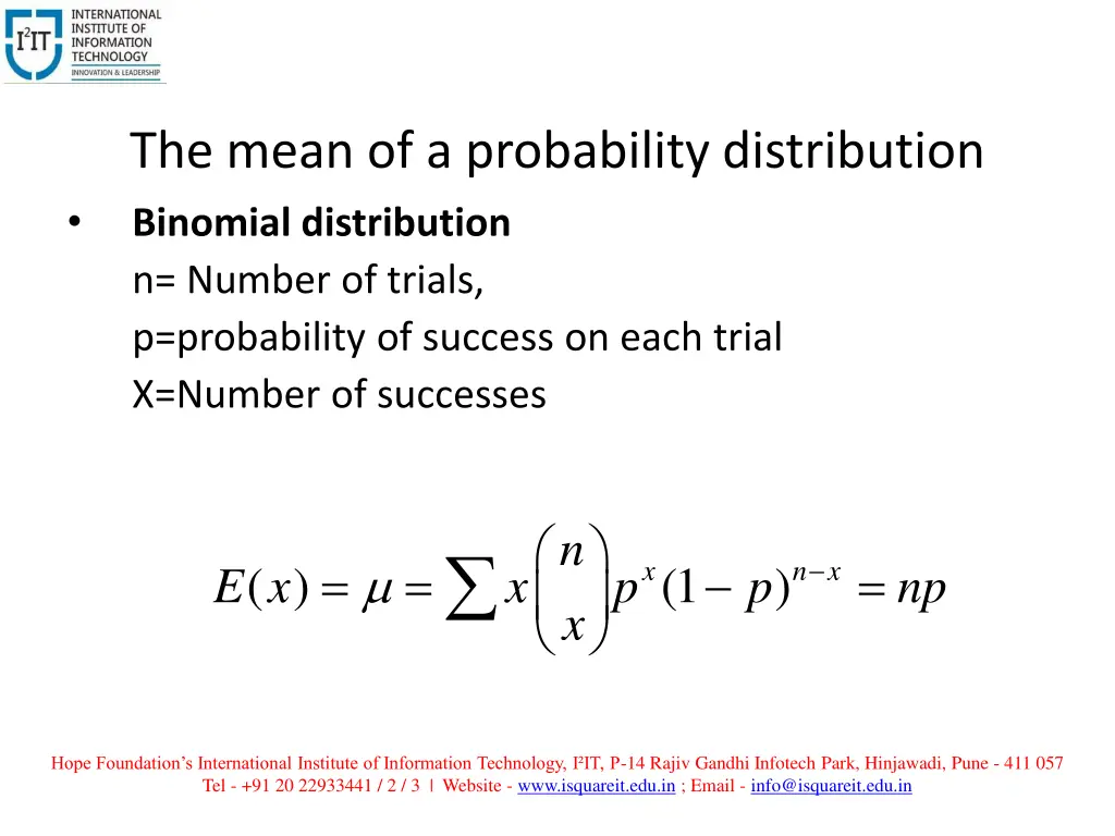 the mean of a probability distribution