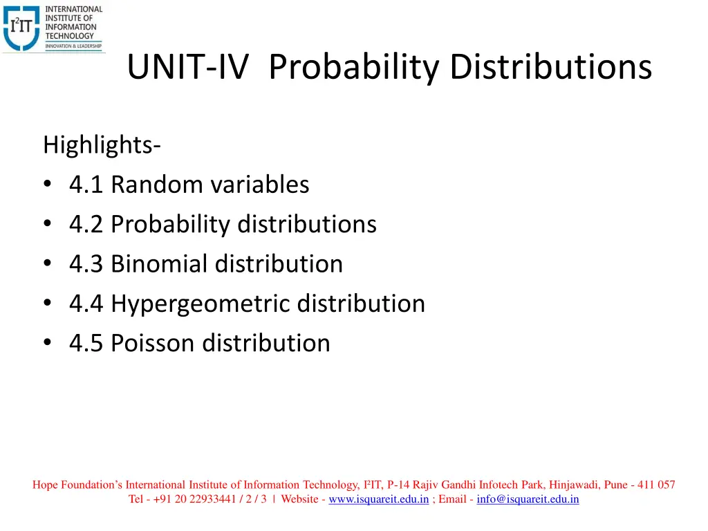 unit iv probability distributions