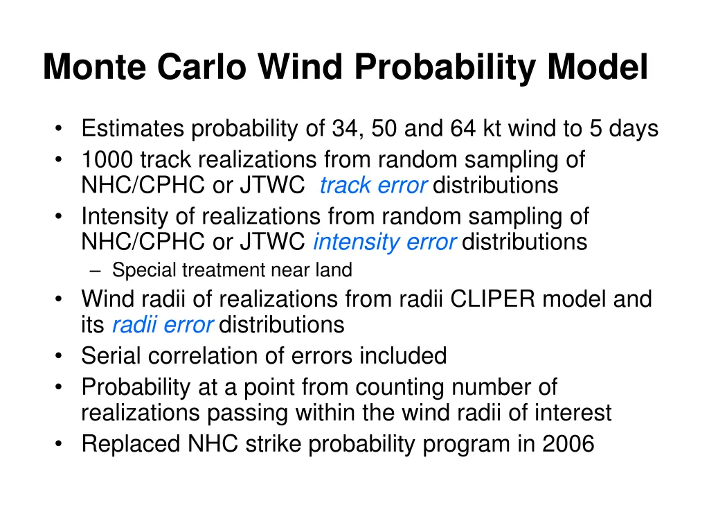 monte carlo wind probability model