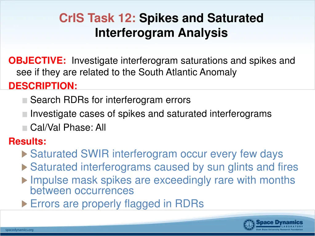 cris task 12 spikes and saturated interferogram