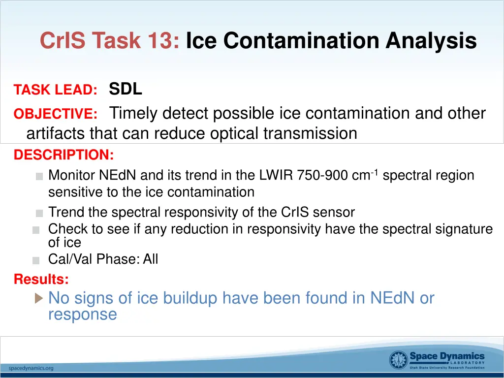 cris task 13 ice contamination analysis