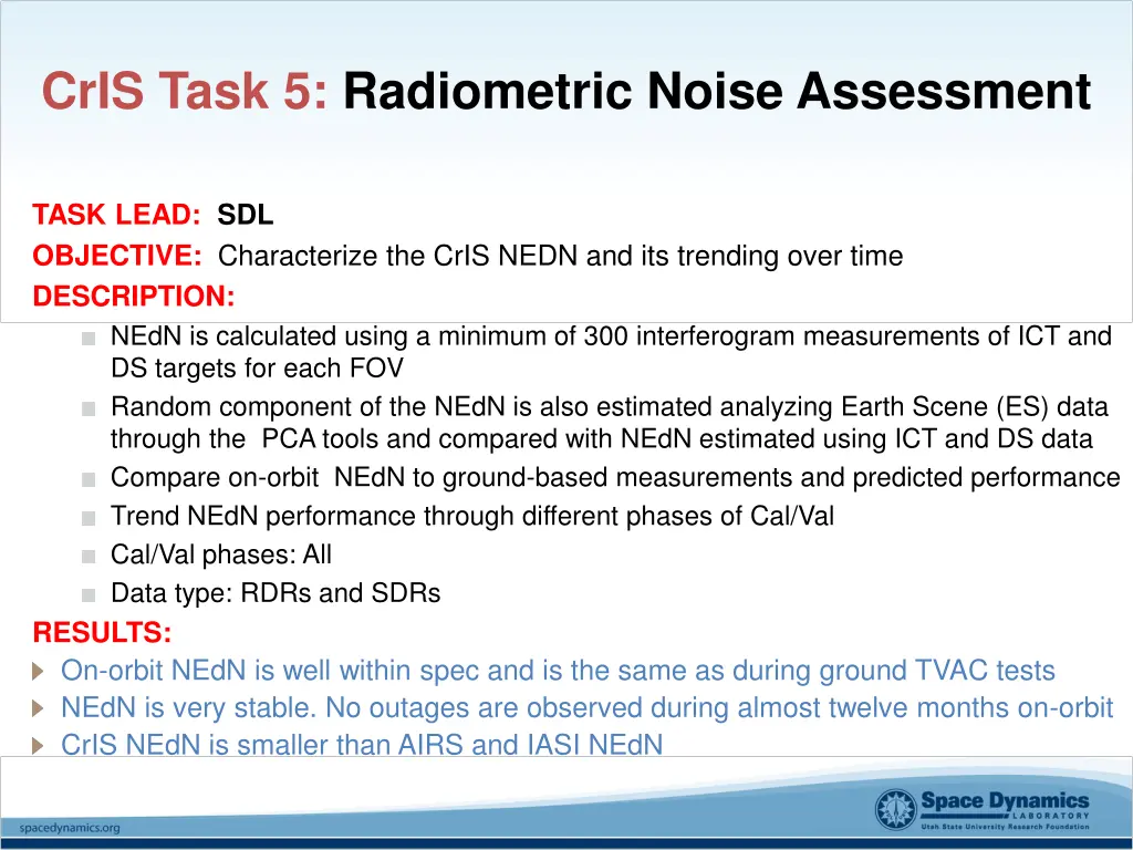 cris task 5 radiometric noise assessment