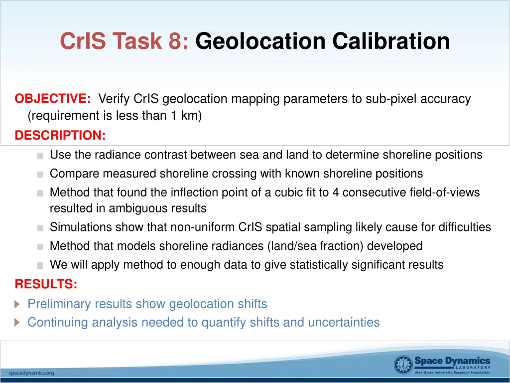 cris task 8 geolocation calibration