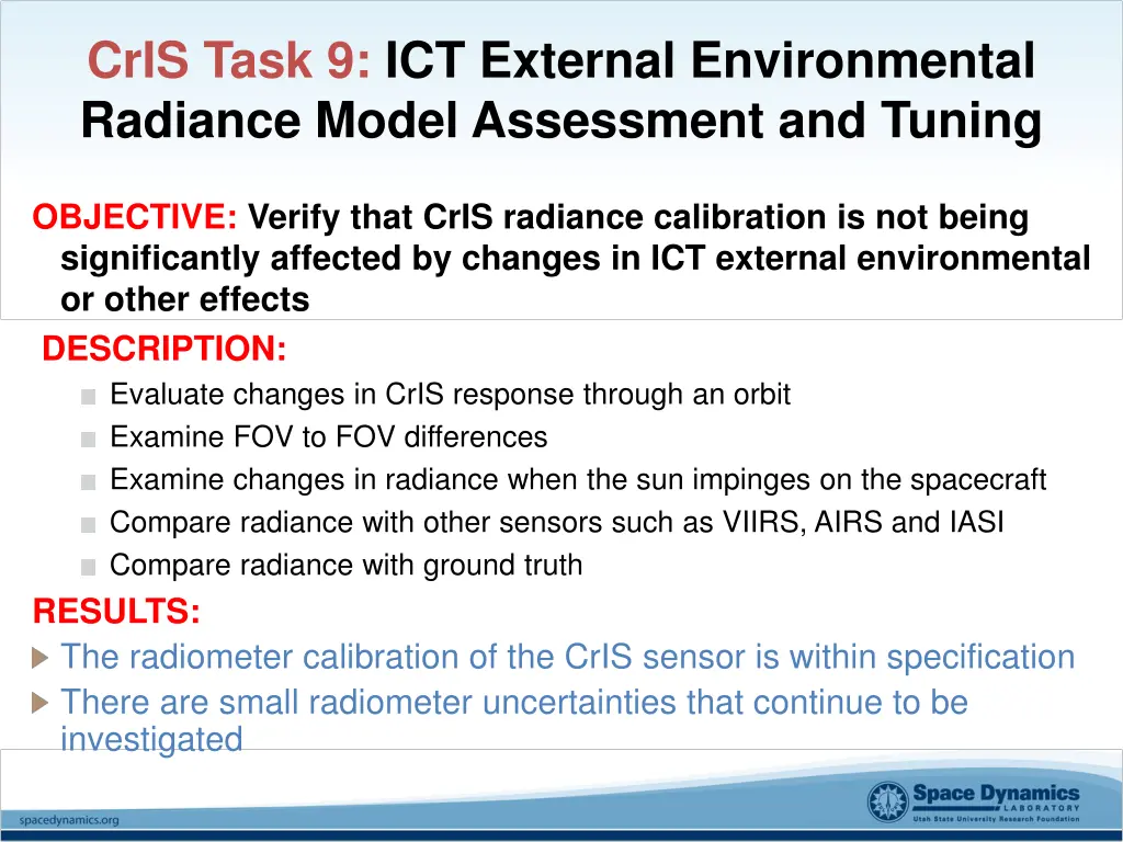 cris task 9 ict external environmental radiance