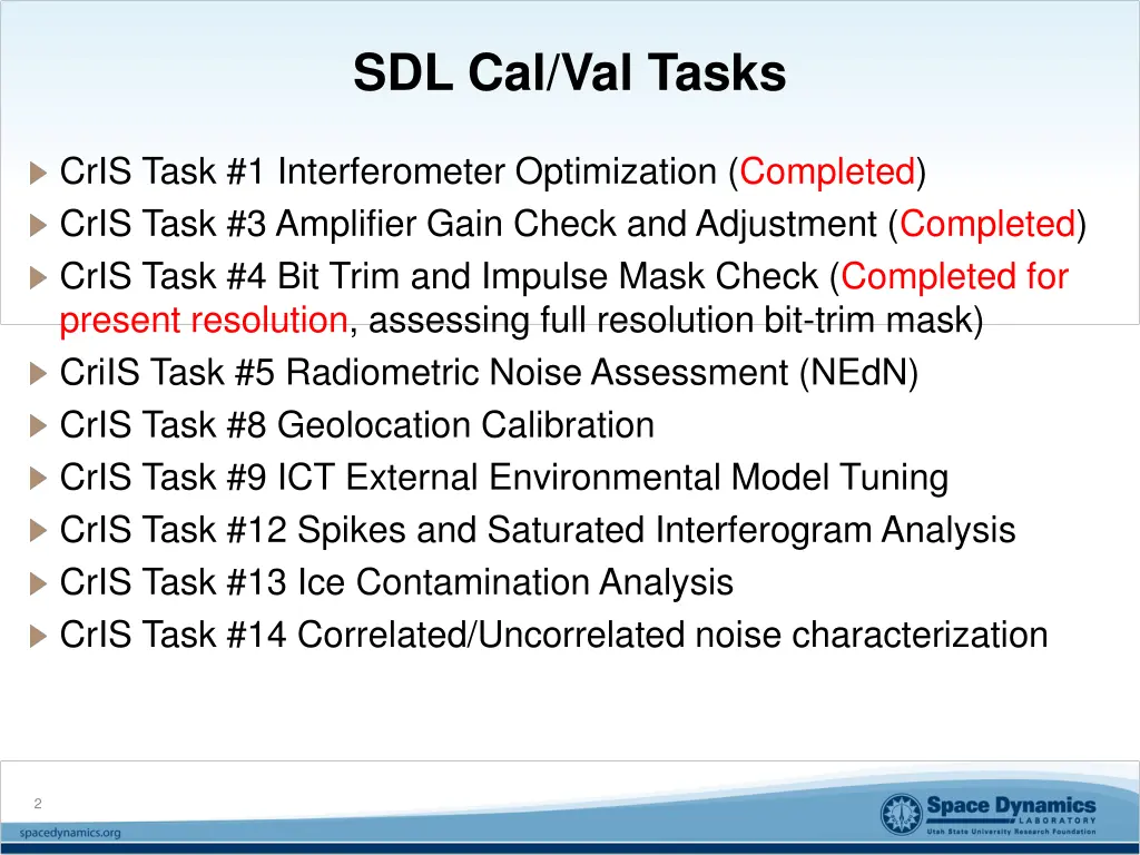 sdl cal val tasks