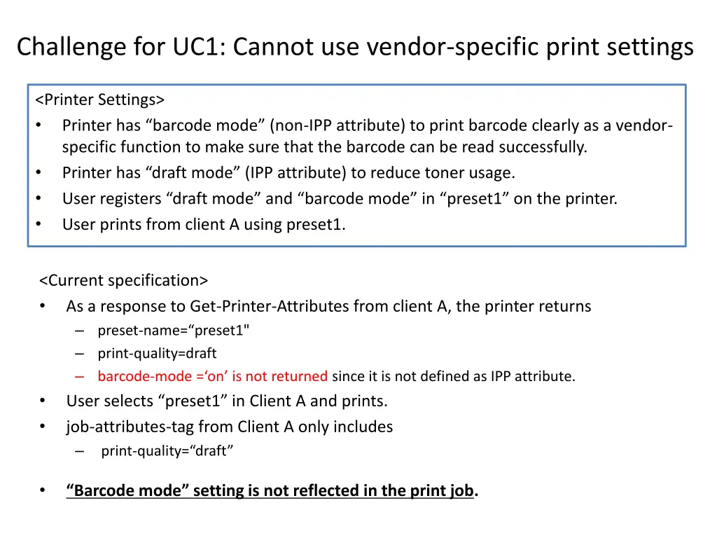 challenge for uc1 cannot use vendor specific 1