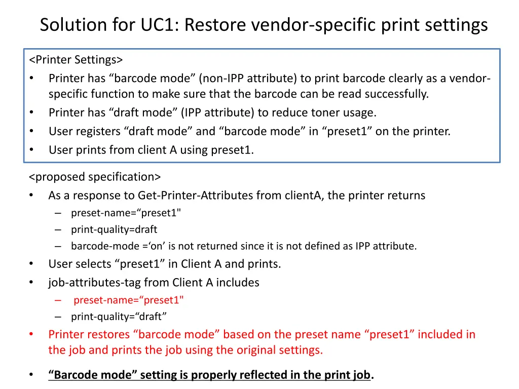 solution for uc1 restore vendor specific print 1