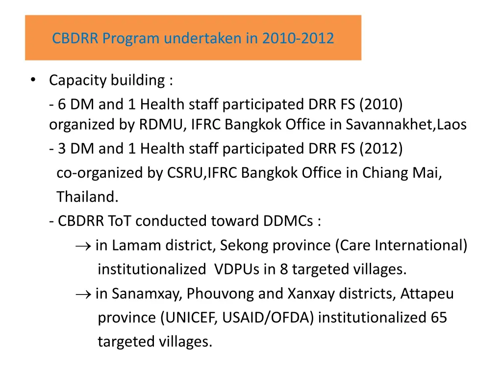 cbdrr program undertaken in 2010 2012