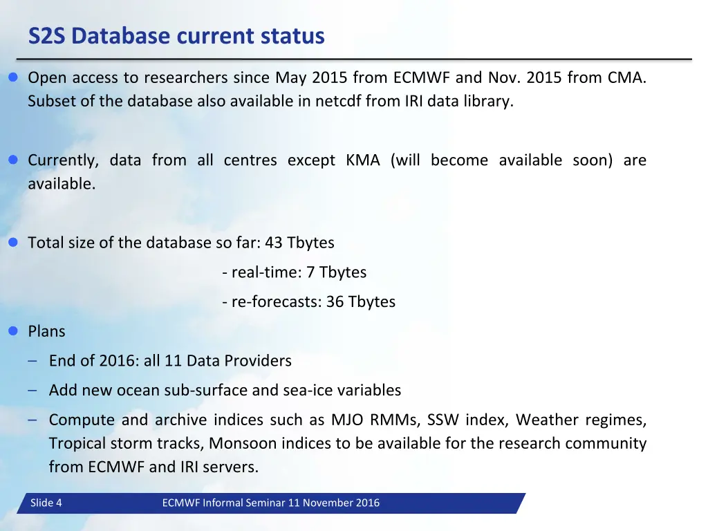 s2s database current status