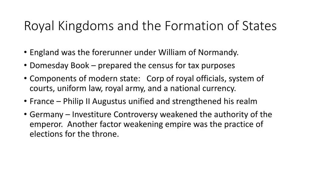 royal kingdoms and the formation of states