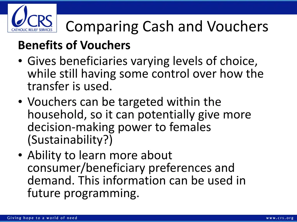 comparing cash and vouchers benefits of vouchers