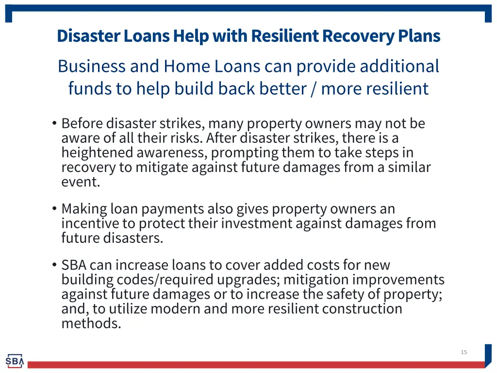 disaster loans help with resilient recovery plans