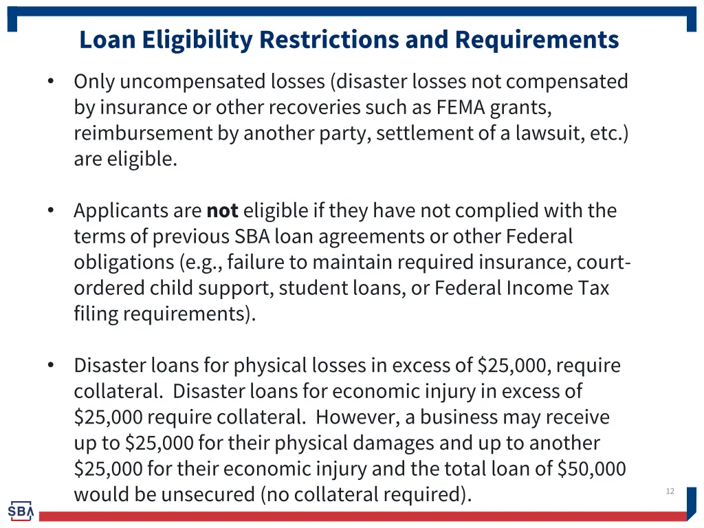 loan eligibility restrictions and requirements