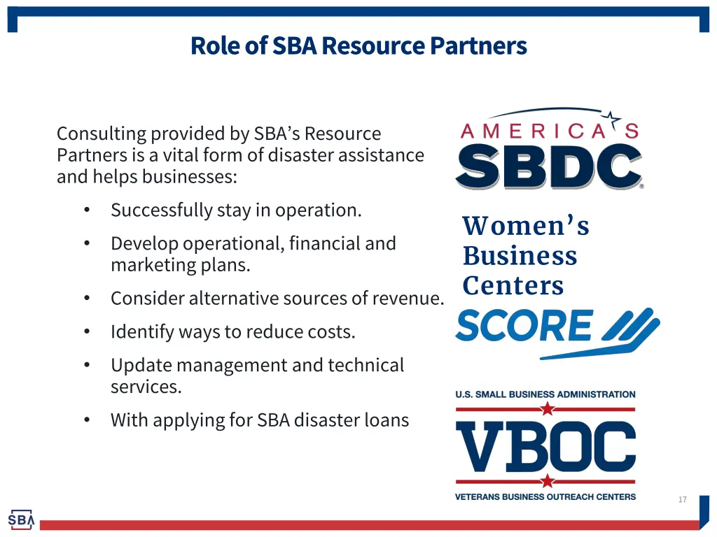 role of sba resource partners