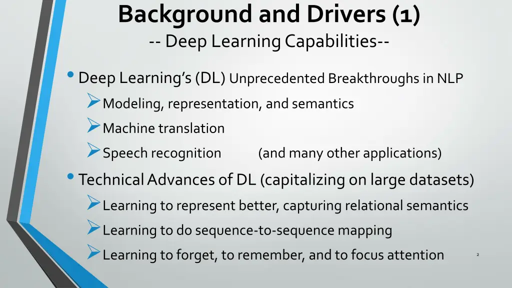 background and drivers 1 deep learning