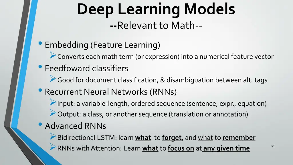 deep learning models relevant to math embedding