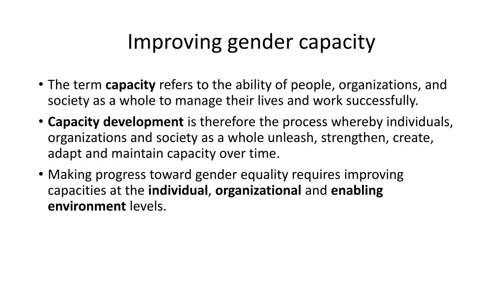 improving gender capacity