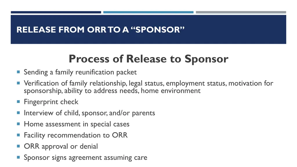 release from orr to a sponsor 1