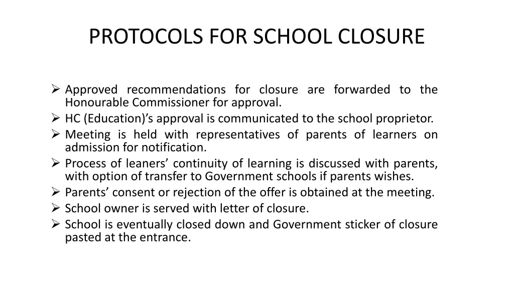 protocols for school closure