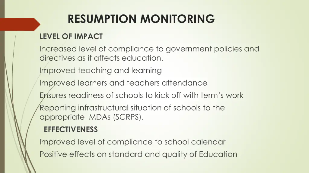 resumption monitoring