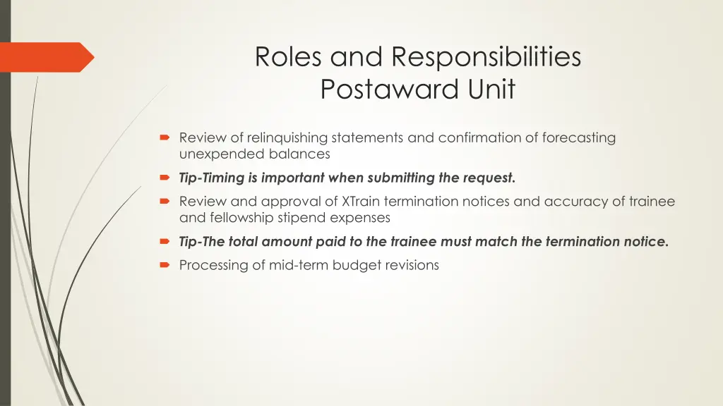 roles and responsibilities postaward unit 2