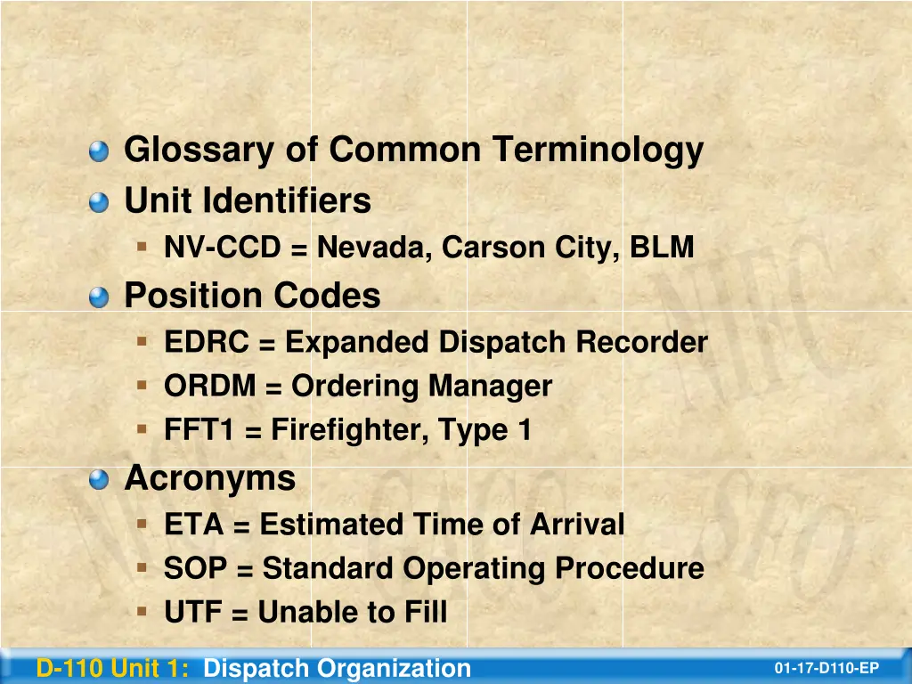 glossary of common terminology unit identifiers