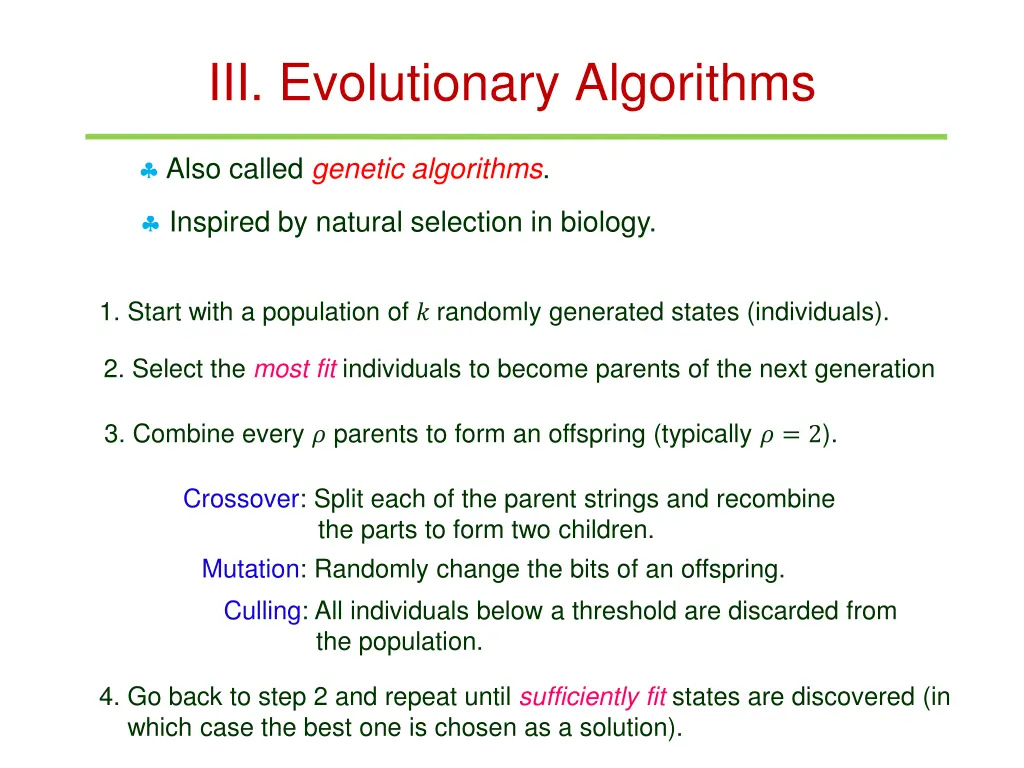 iii evolutionary algorithms