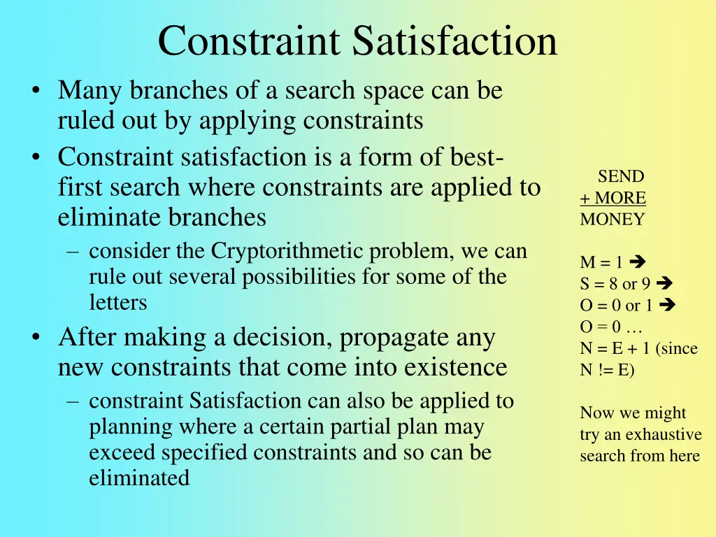 constraint satisfaction many branches of a search