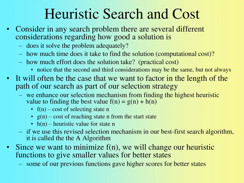 heuristic search and cost consider in any search