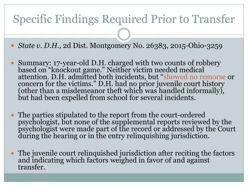 specific findings required prior to transfer