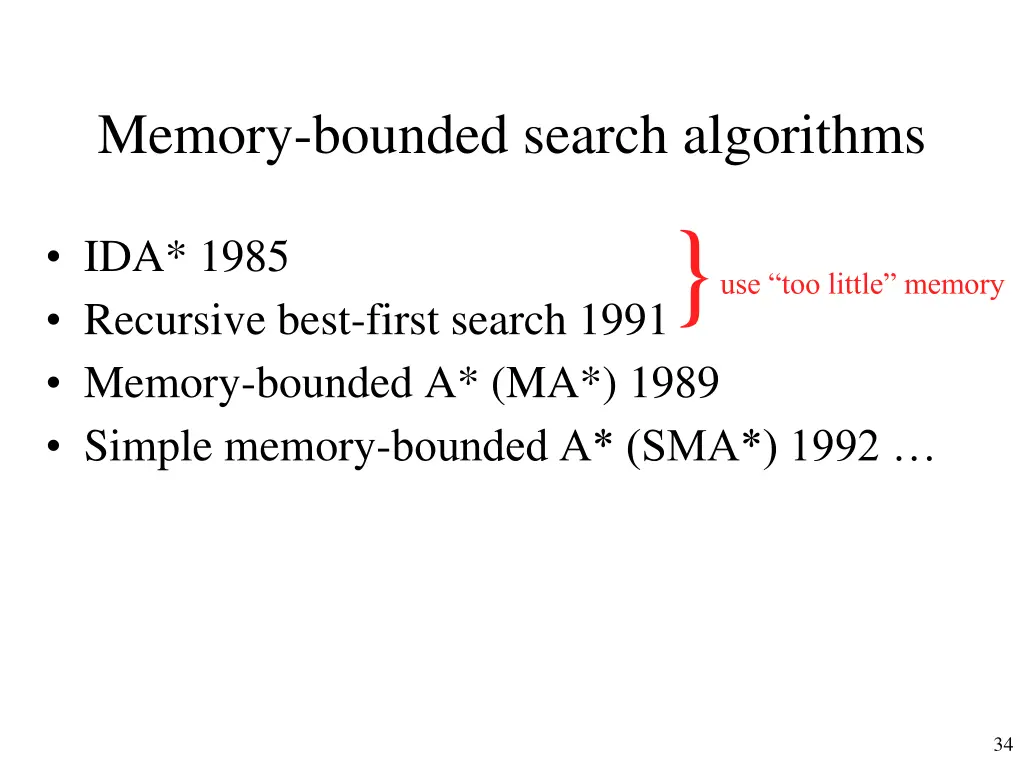 memory bounded search algorithms 1