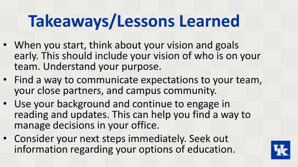 takeaways lessons learned