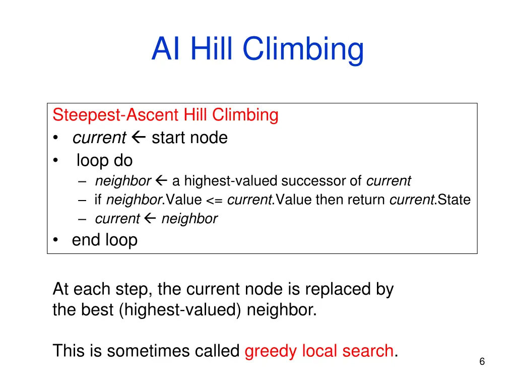 ai hill climbing