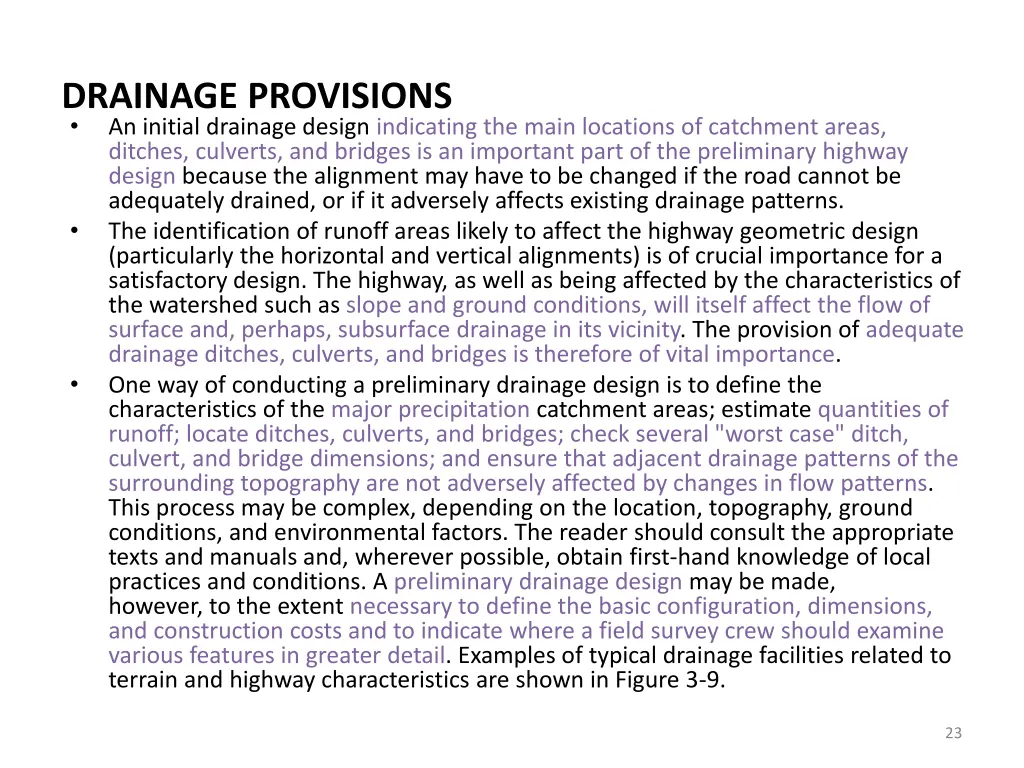 drainage provisions an initial drainage design