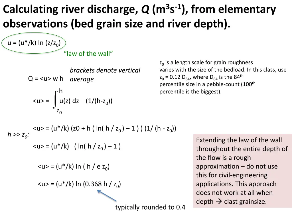 calculating river discharge q m 3 s 1 from