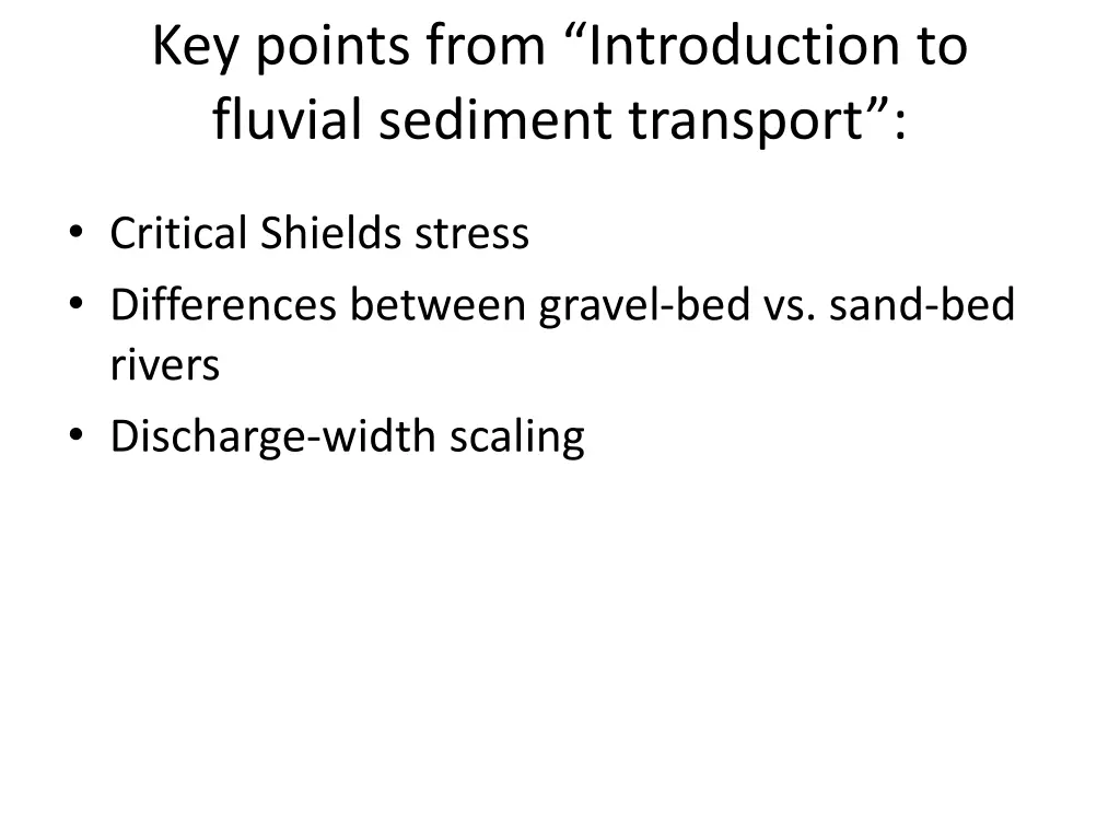 key points from introduction to fluvial sediment