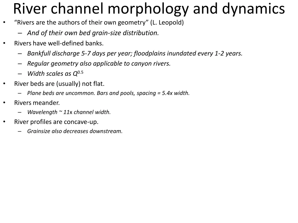 river channel morphology and dynamics rivers