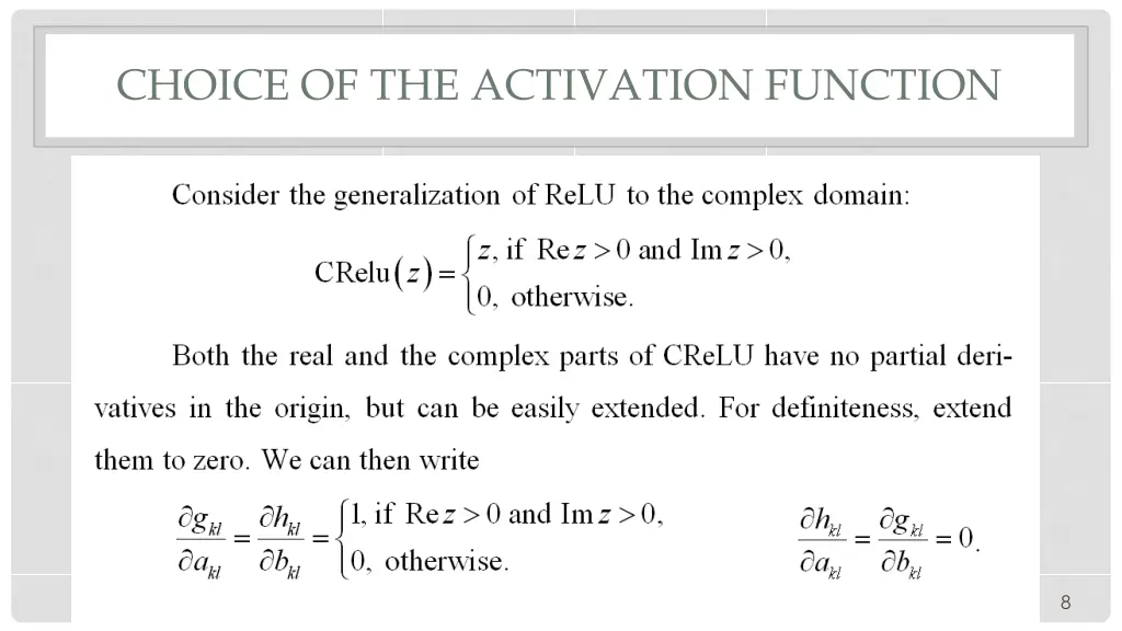 choice of the activation function 1