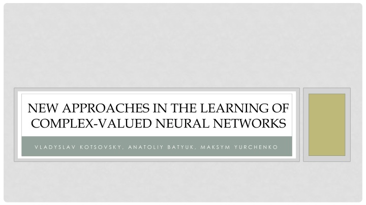 new approaches in the learning of complex valued