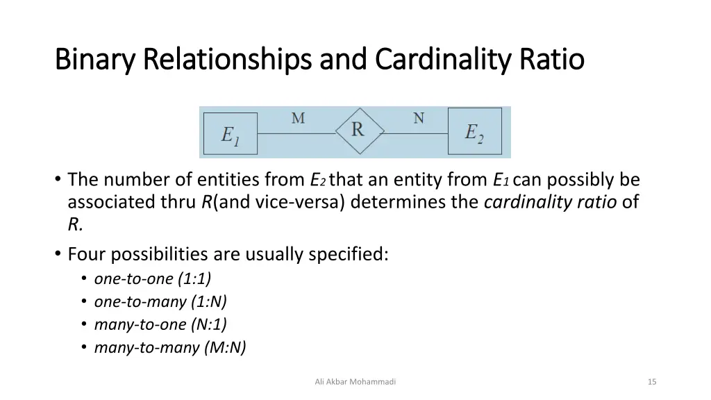 binary relationships and cardinality ratio binary