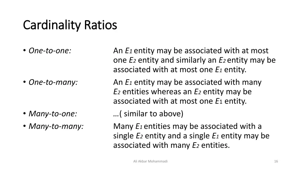 cardinality ratios cardinality ratios