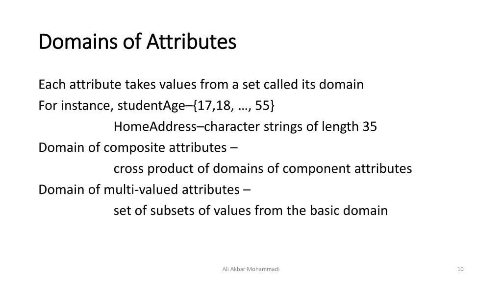 domains of attributes domains of attributes