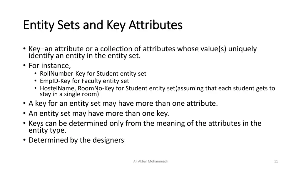 entity sets and key attributes entity sets