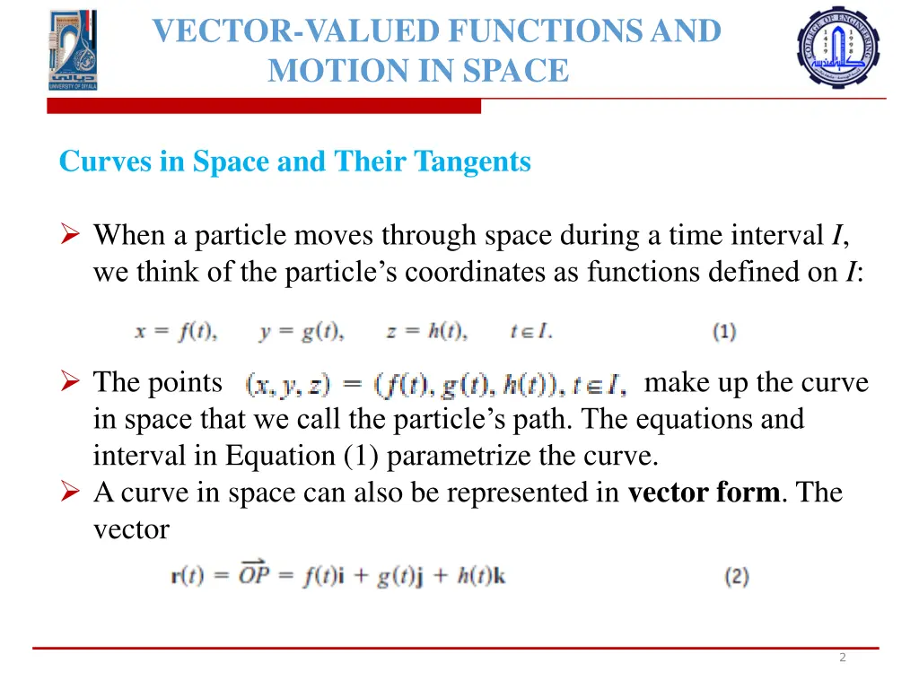 vector valued functions and motion in space