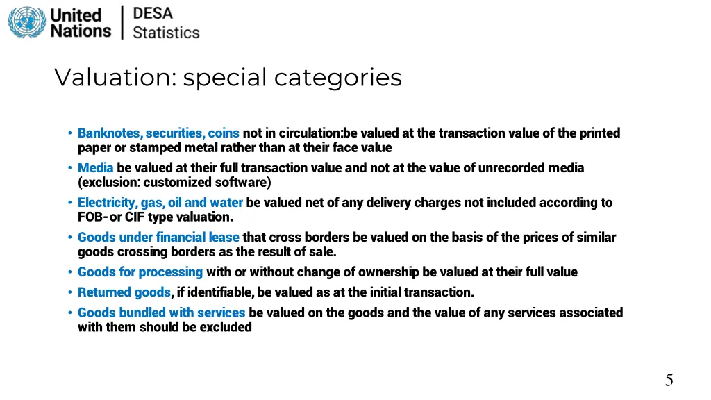 valuation special categories