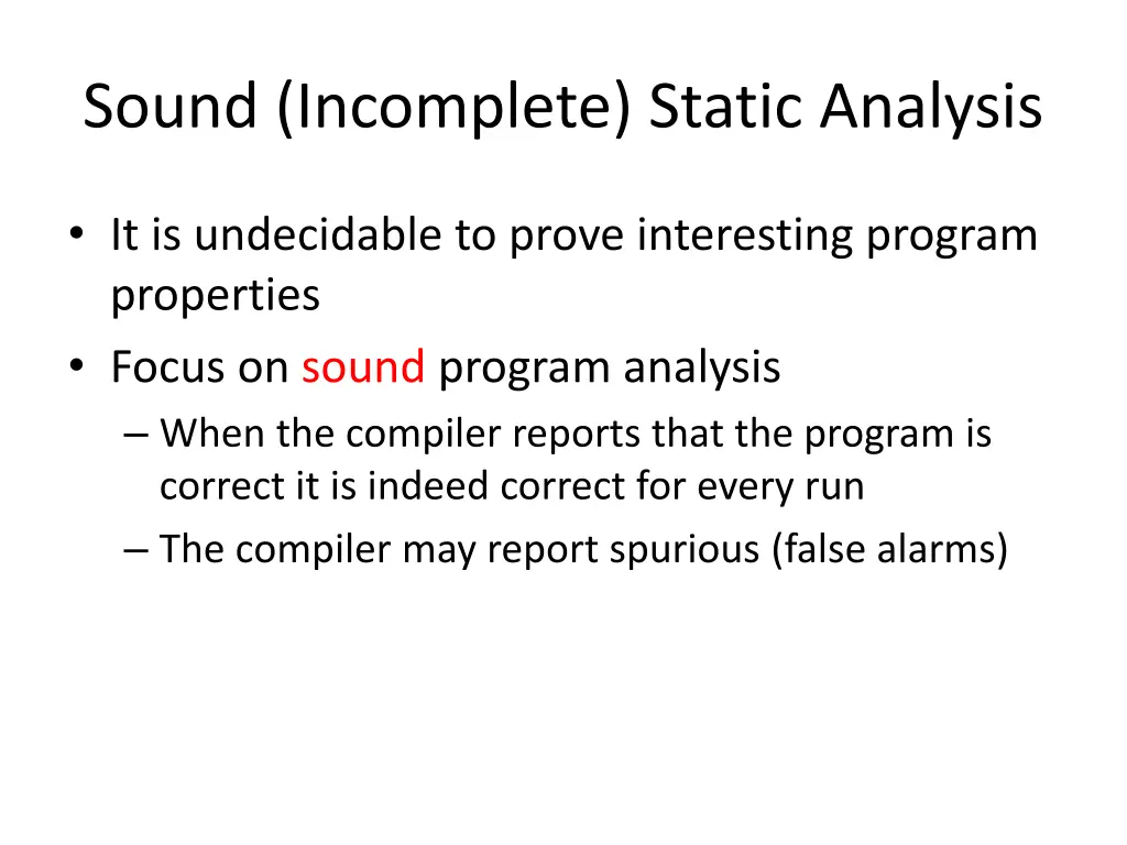 sound incomplete static analysis