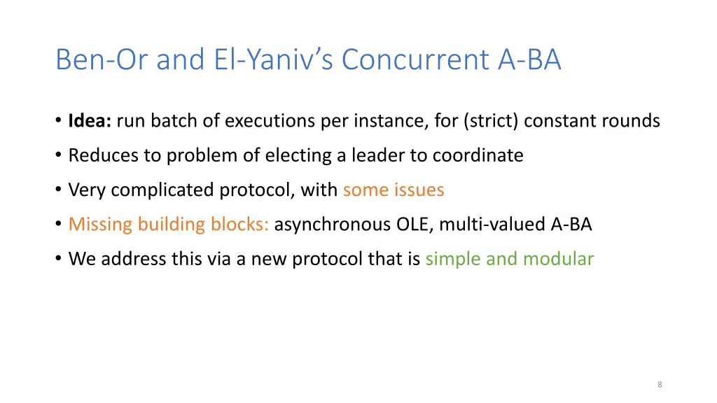 ben or and el yaniv s concurrent a ba