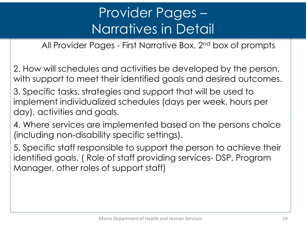 provider pages narratives in detail 1