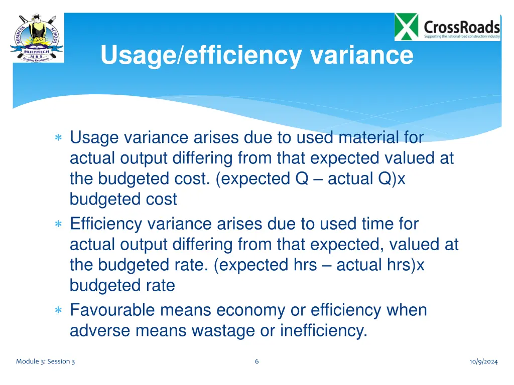 usage efficiency variance